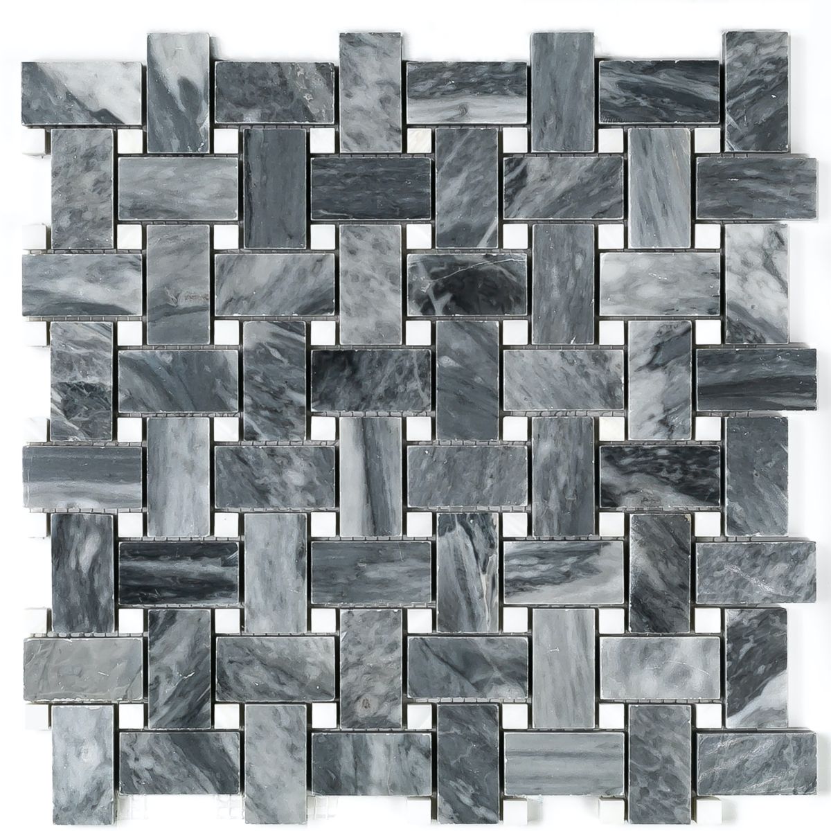 Basket Weave Grey Polished Finish Marble Mosaic