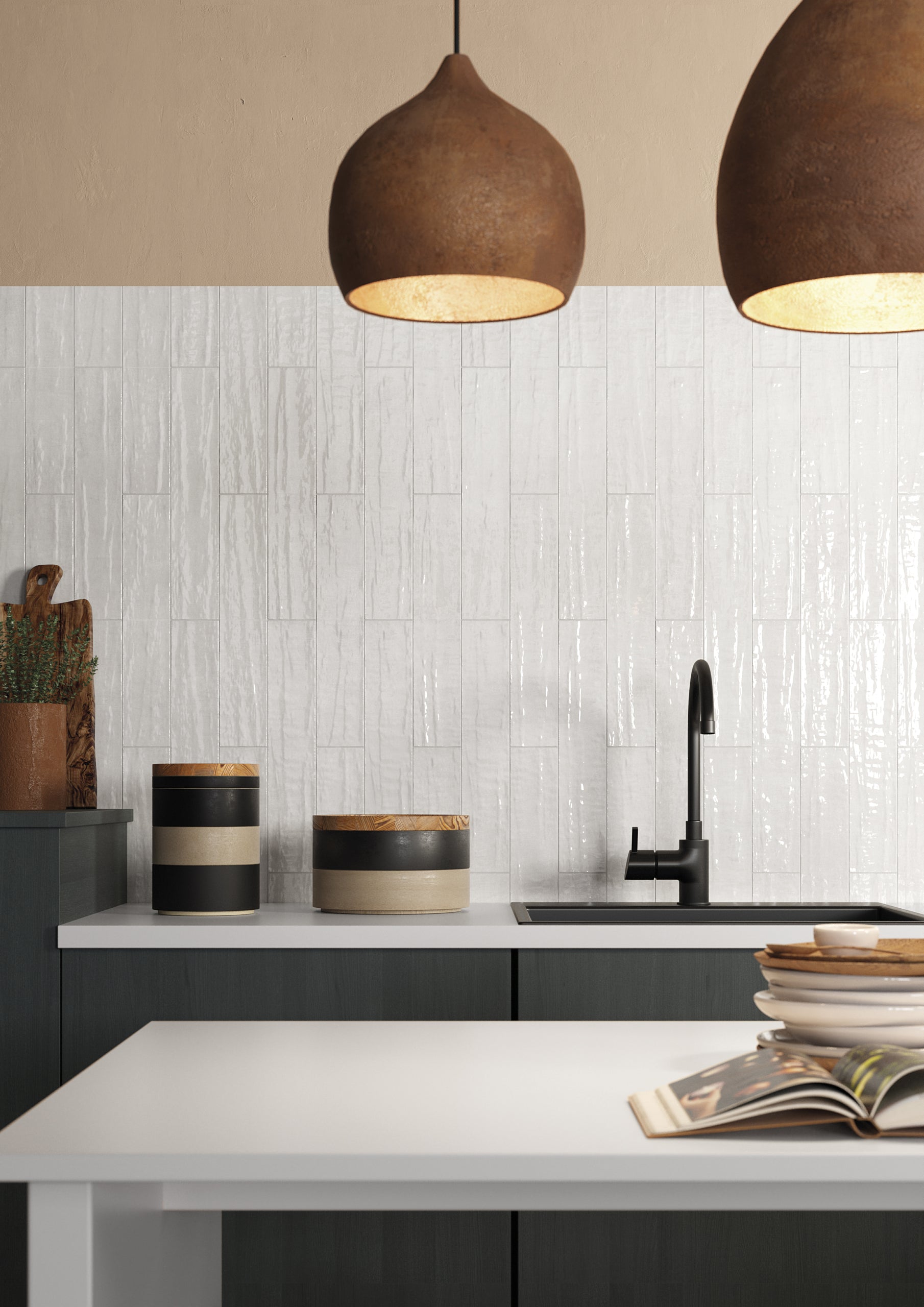 Cf Cotton Brick 3x16 Polished Finish Subway Tile Backsplash