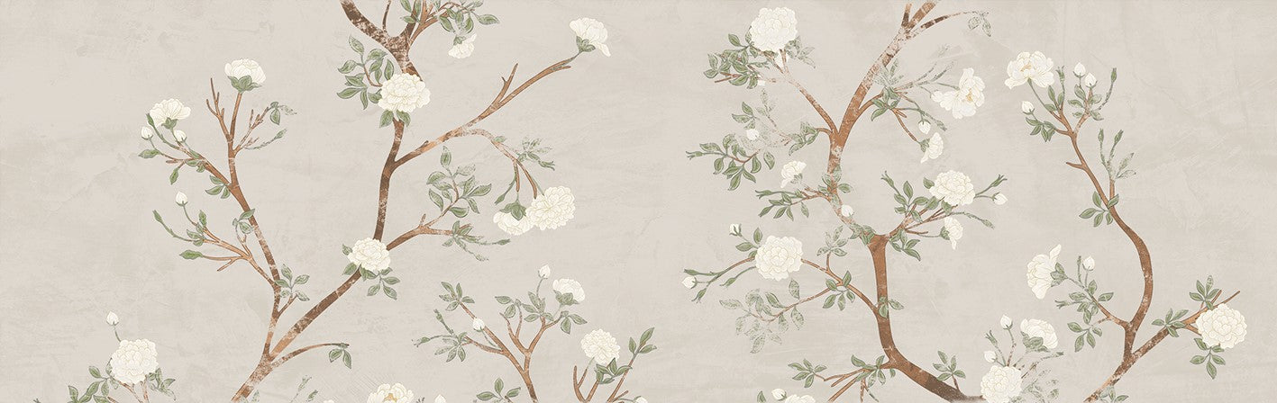 Enya Almond Nude Floral 12x40 Matte Ceramic Decorative Tile - A