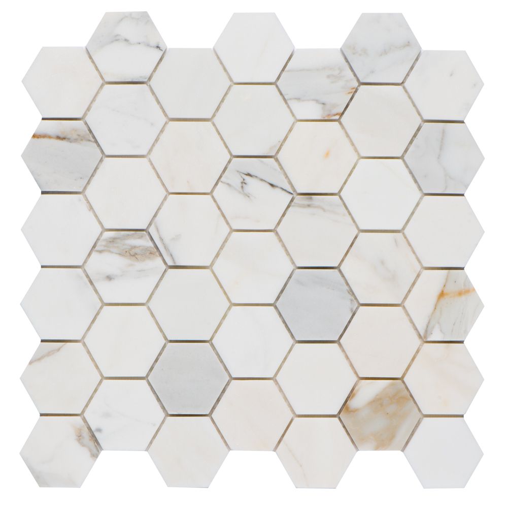 Hex Calacatta Gold 2x2 Polished Finish Marble Mosaic