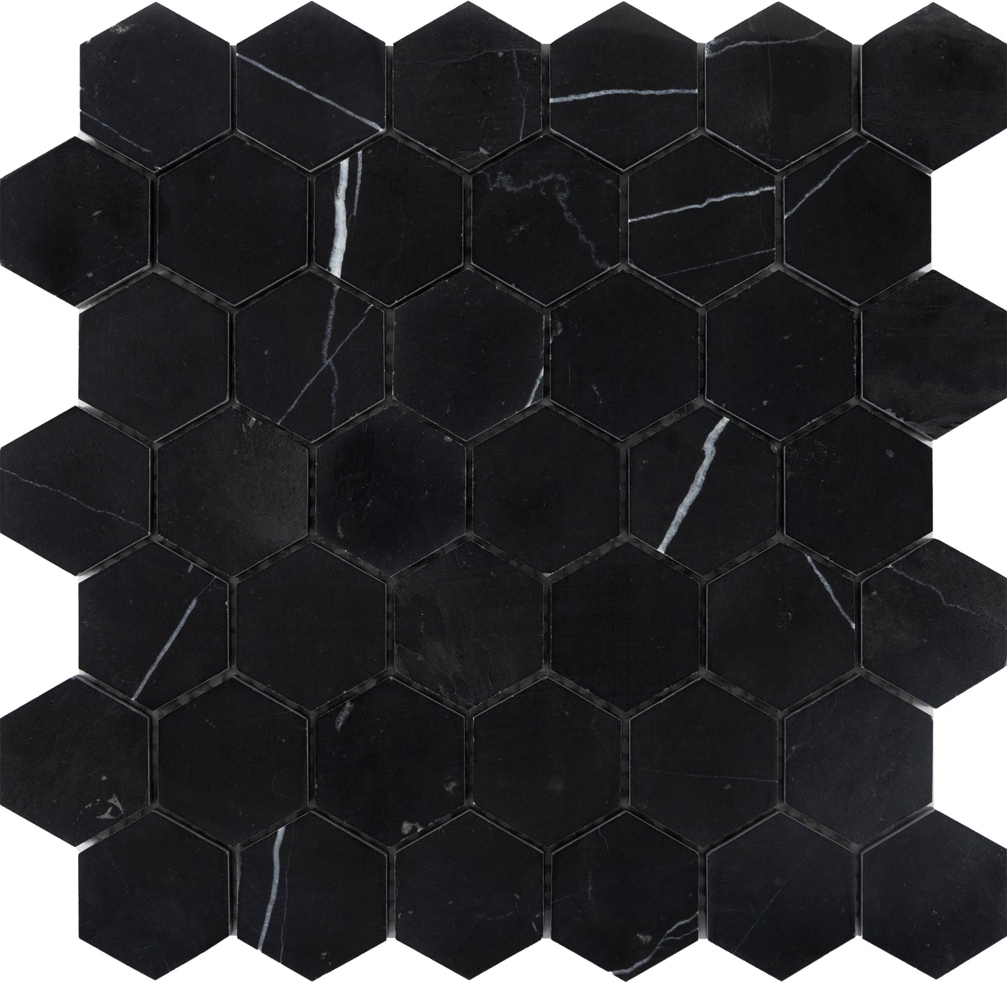 Hex Marquina 2x2 Polished Finish Marble Mosaic