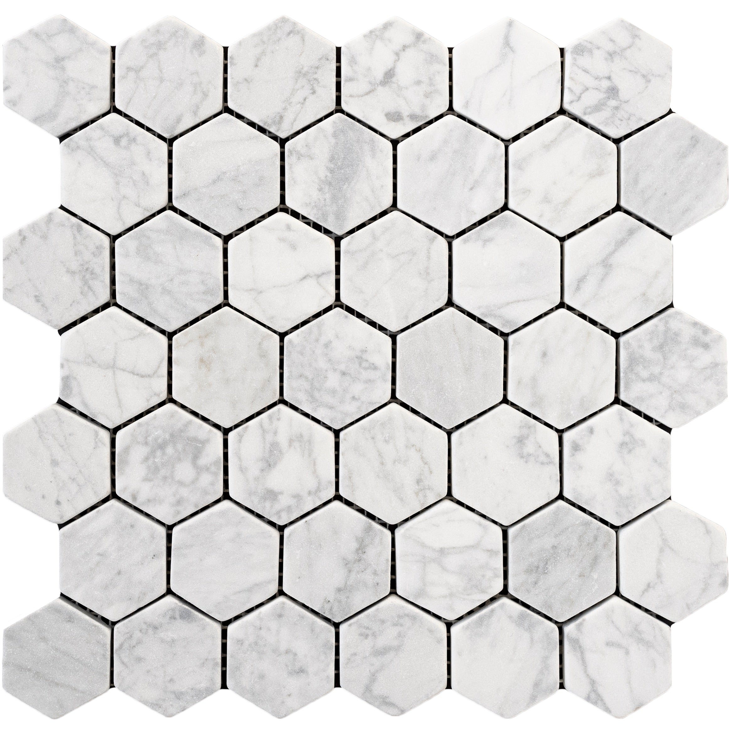Hex Tumble Carrara 2x2 Matte Finish Marble Mosaic