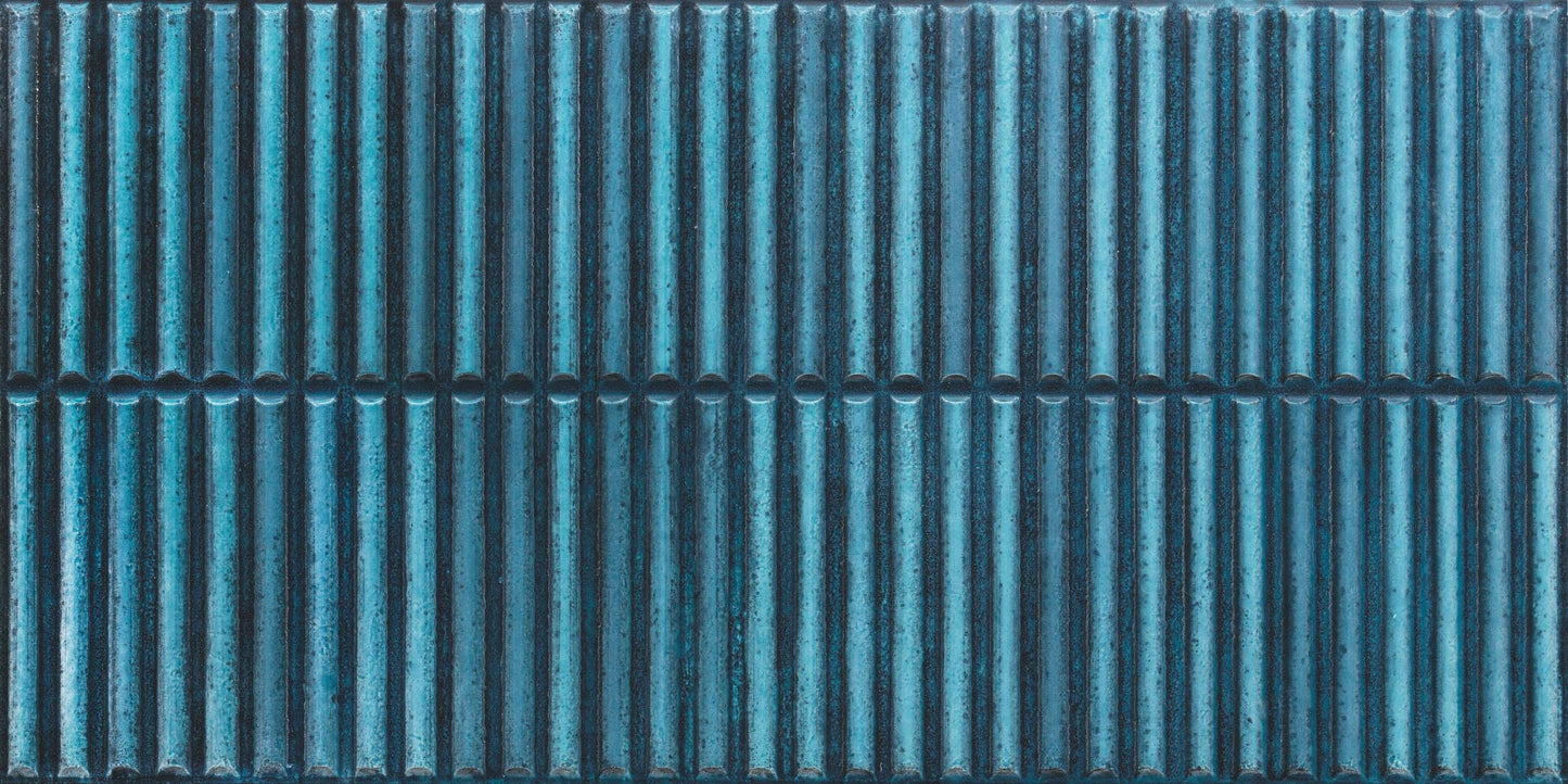 Homey Stripes Blue Fluted 12x24 Polished Porcelain Decorative Tile