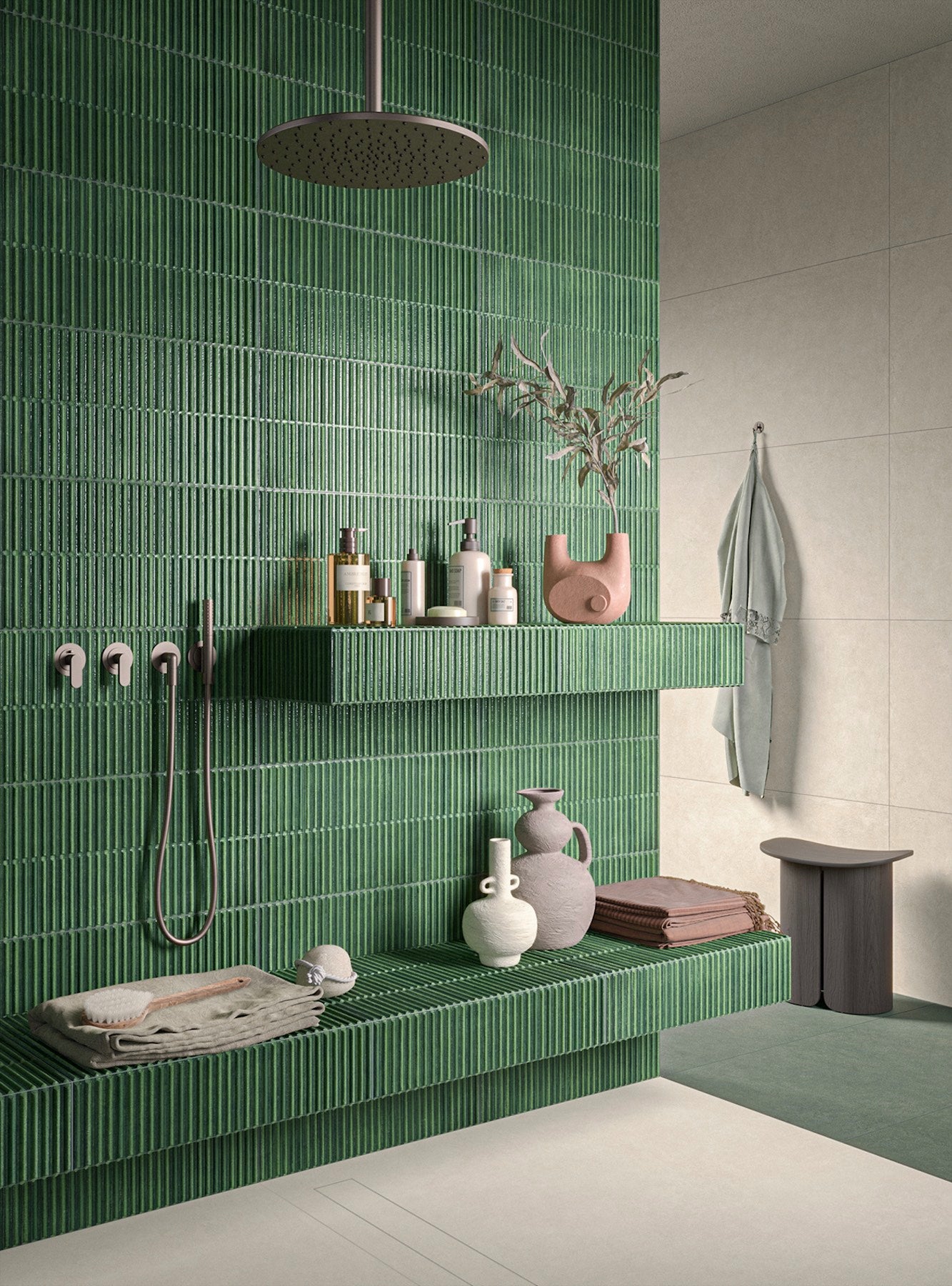 Homey Stripes Green 12x24 Polished Fluted Backsplash Tile