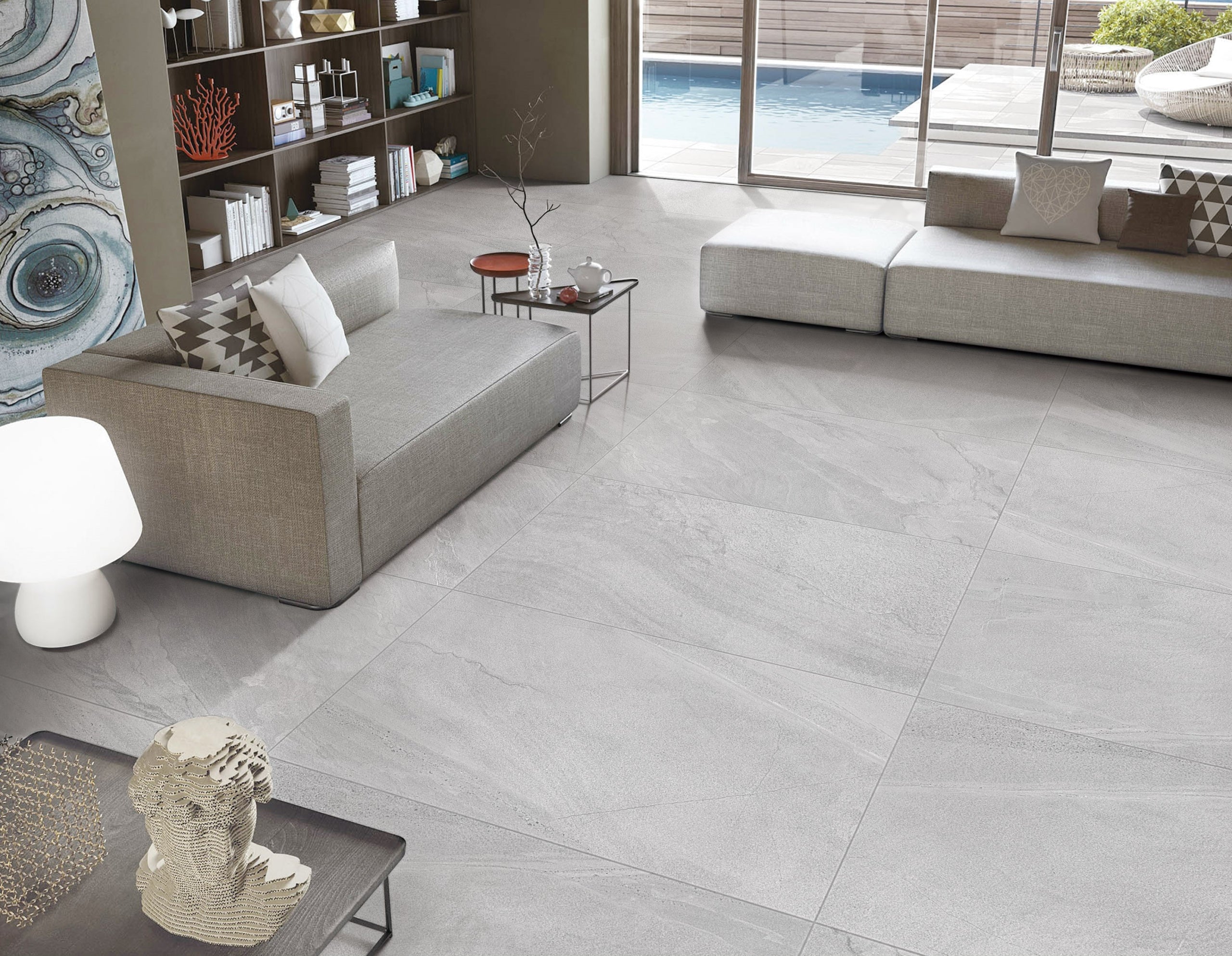 Limestone Light Grey 24x48 Matte Slate Look Porcelain