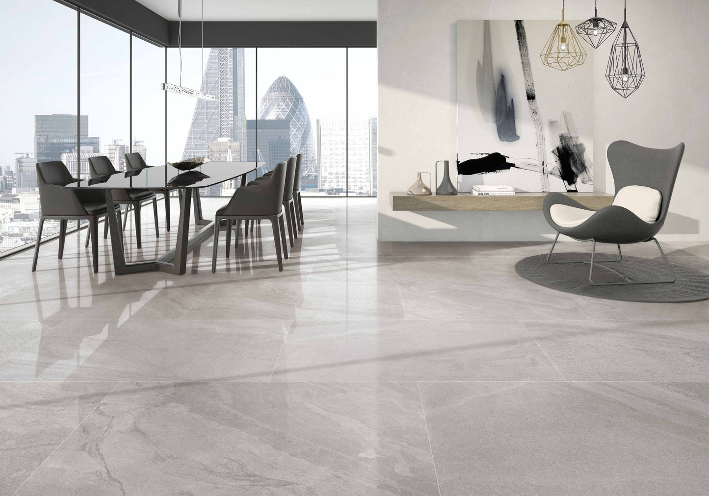 Limestone Light Grey 24x48 Polished Slate Look Porcelain