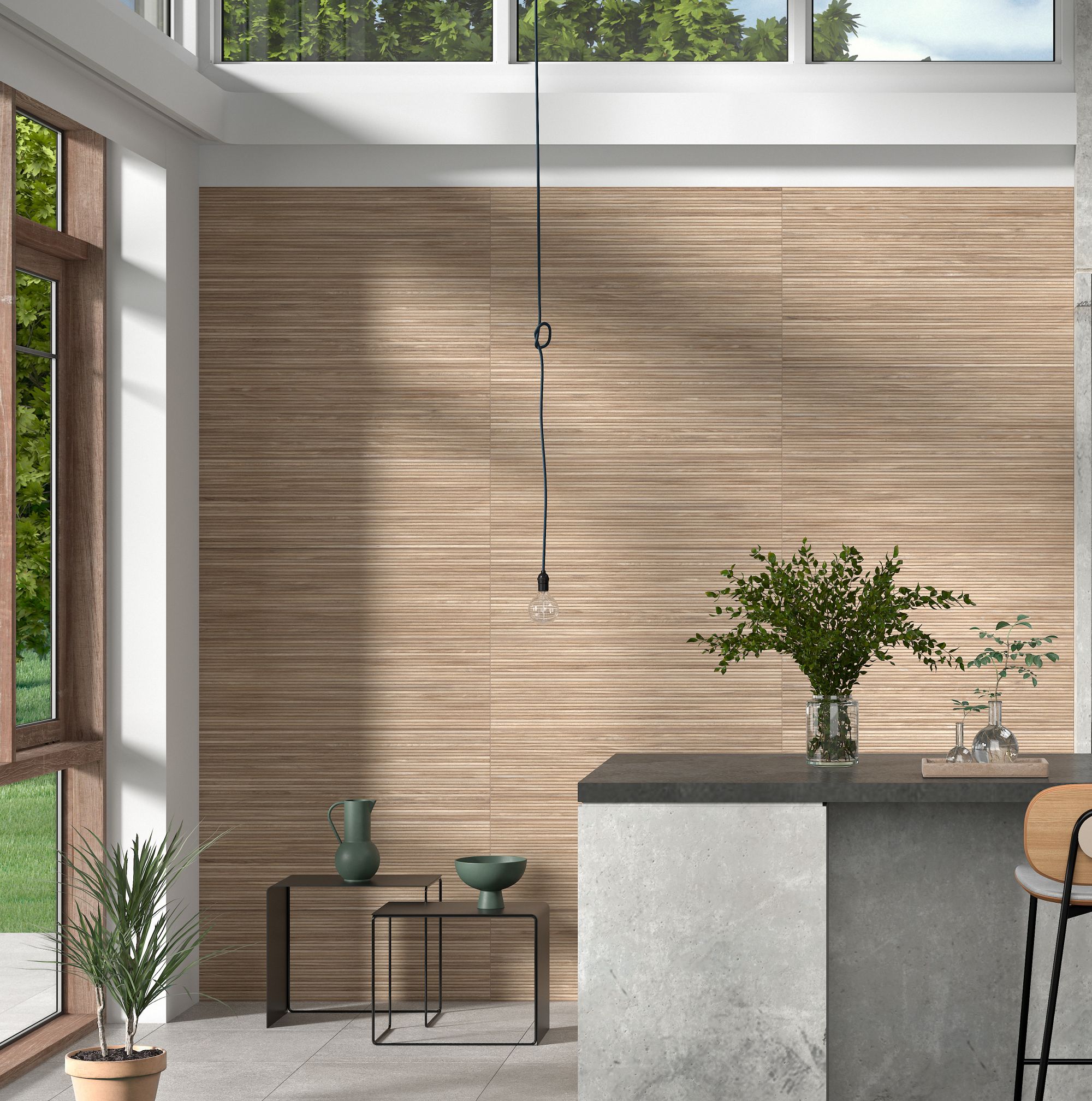 Linnear Natural 12x40 Matte Wood Look Fluted Wall Tile