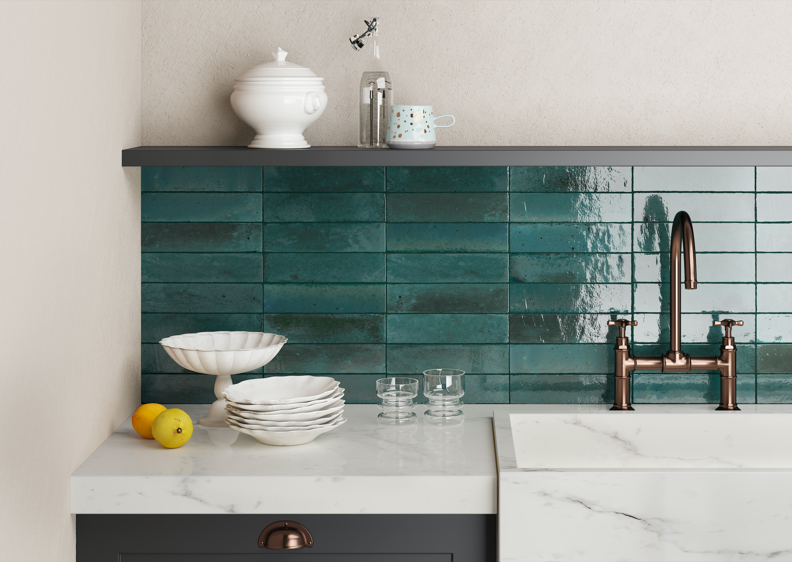 Lume Blue 2x9 Polished Finish Porcelain Subway Tile Backsplash