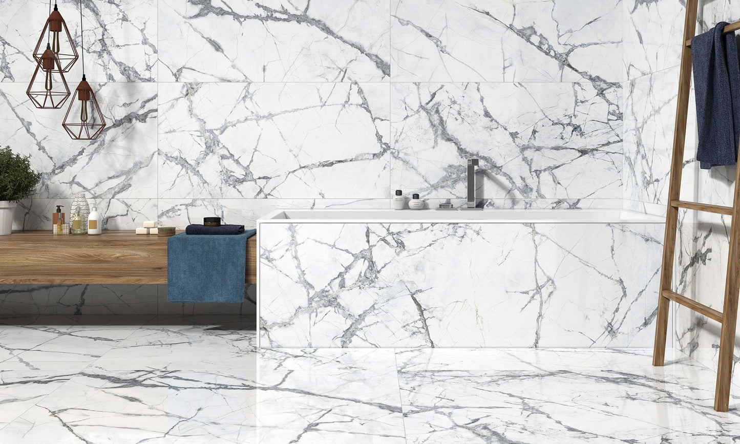 Olympia White 24x48 Polished Marble Look Porcelain Tile