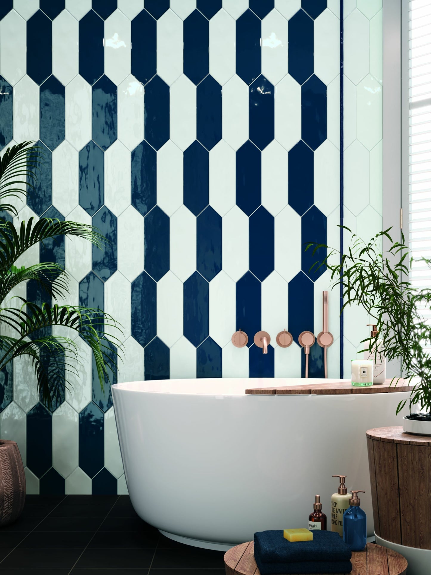 Picket Navy 4x12 Polished Ceramic Backsplash Tile