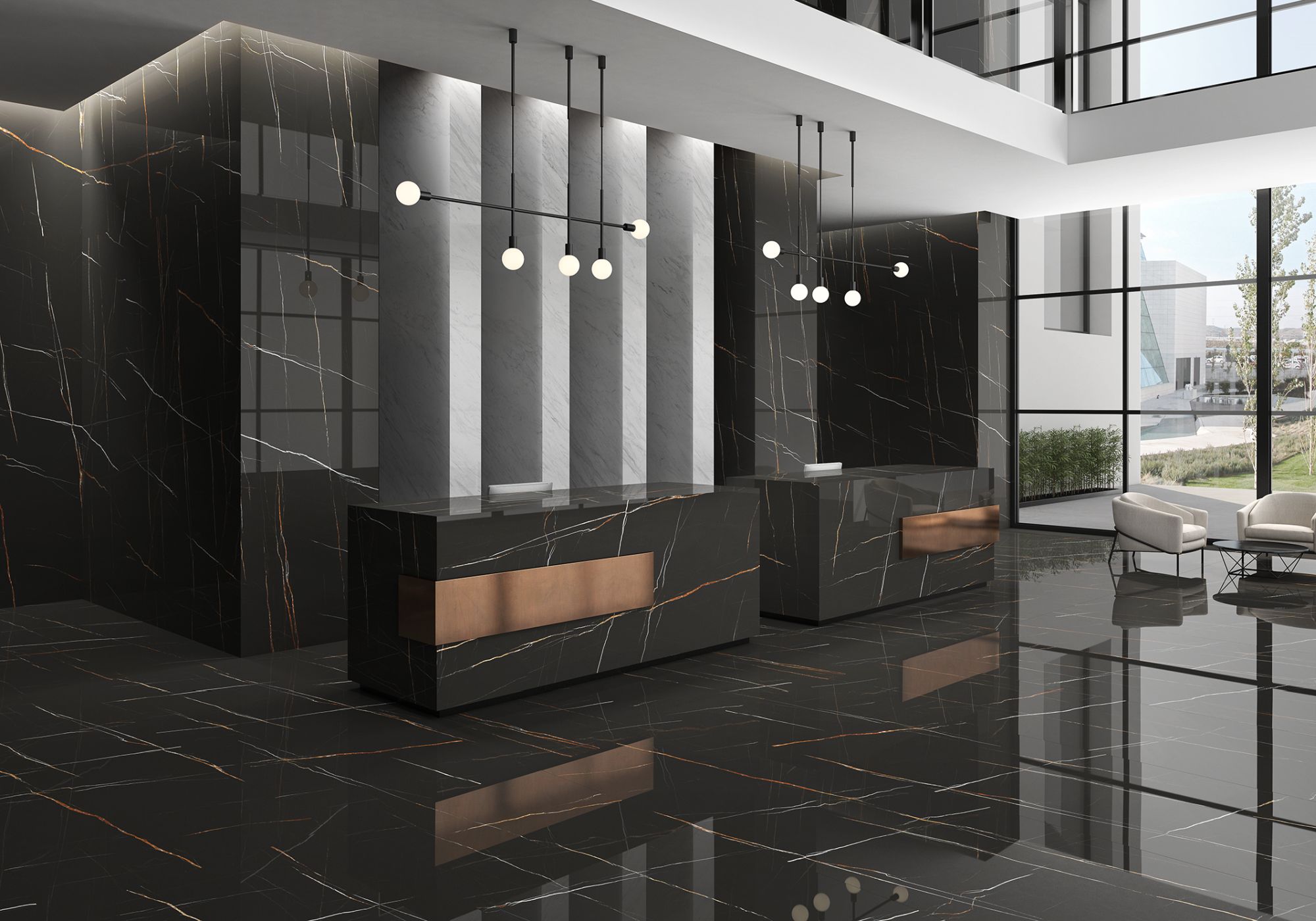 Sahara Noir 39x118 Polished Marble Look Porcelain Slab