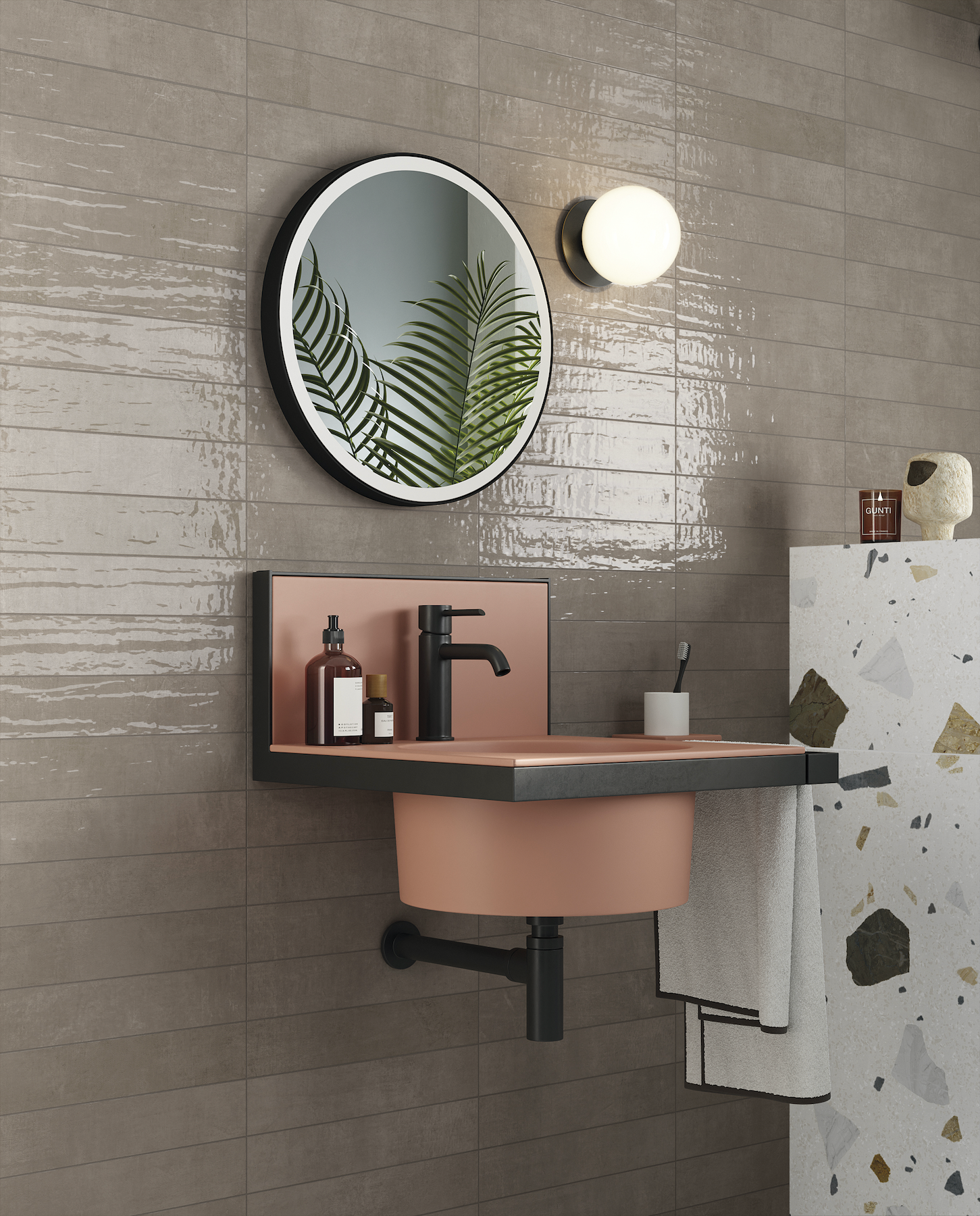 Cf Mud Brick 3x16 Polished Finish Subway Tile Backsplash