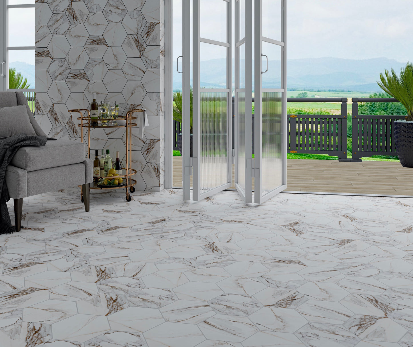 Hex Calacatta Gold 8x9 Matte Finish Porcelain Tile