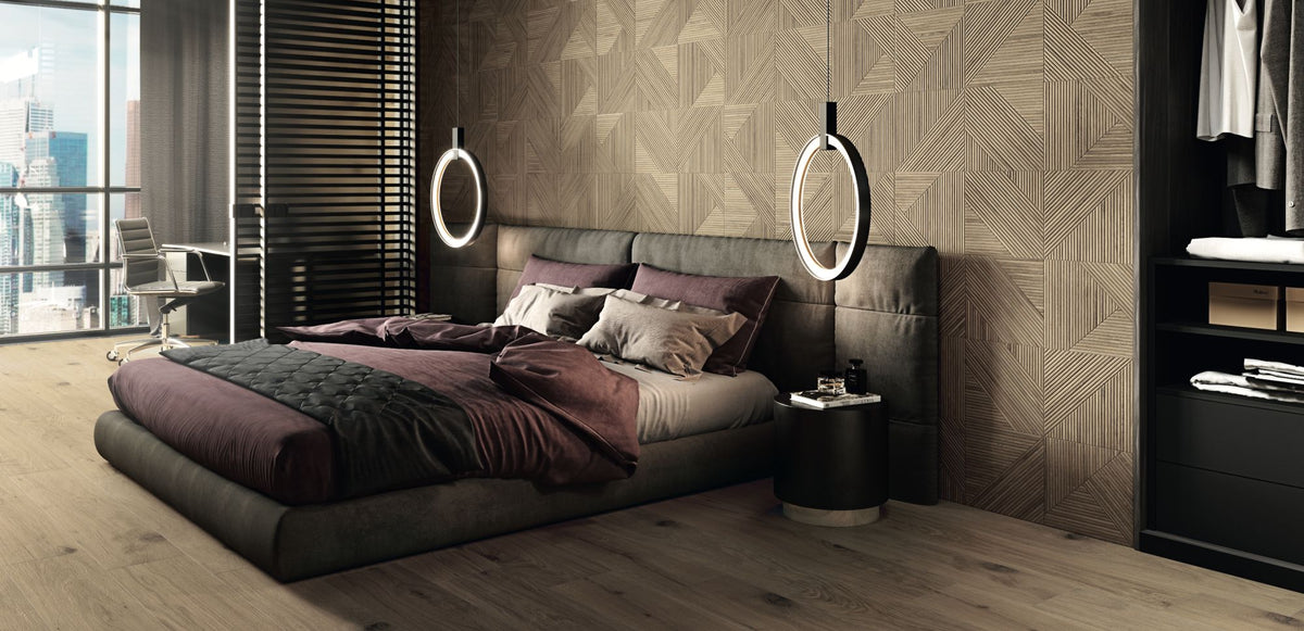 Tangram Walnut Wood-Look 12"x40" Decorative Ceramic Tile