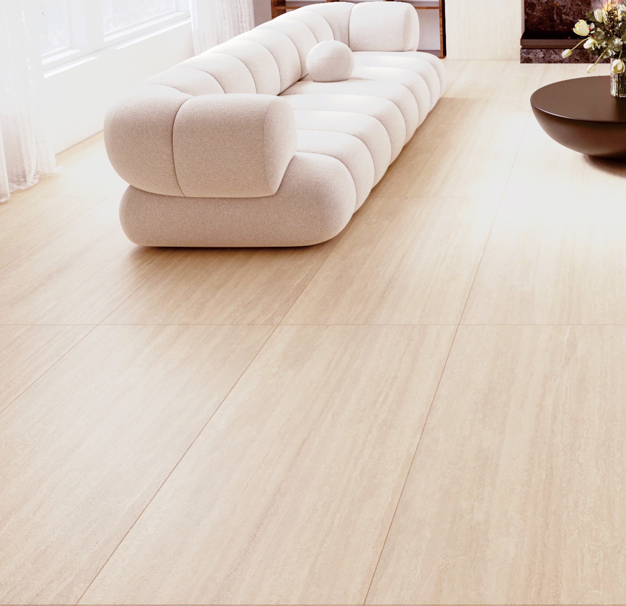 Traverland Ivory 12x24 Matte Vein Cut Porcelain Travertine