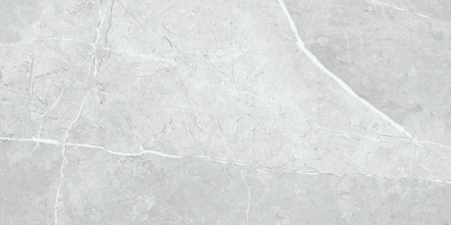 Vena White 12x24 Polished Finish Marble Look Porcelain Tile
