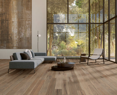 Modern living room with wooden flooring
