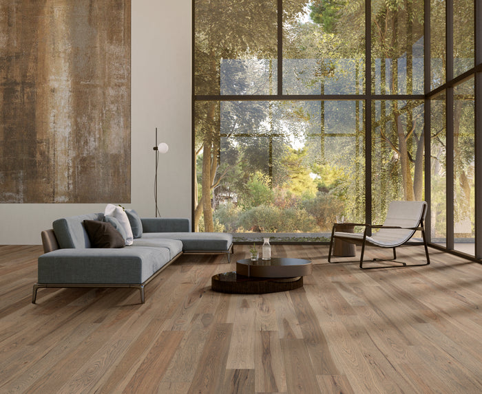 Modern living room with wooden flooring