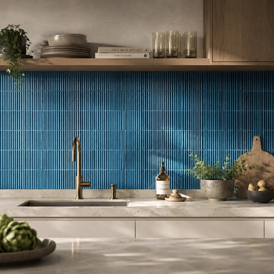 Homey Stripes Blue Glossy 12"x24" Decorative Porcelain Tile