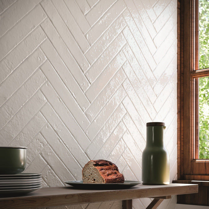 Brutalist Snow 2x10 Polished Ceramic Subway Tile - Backsplash