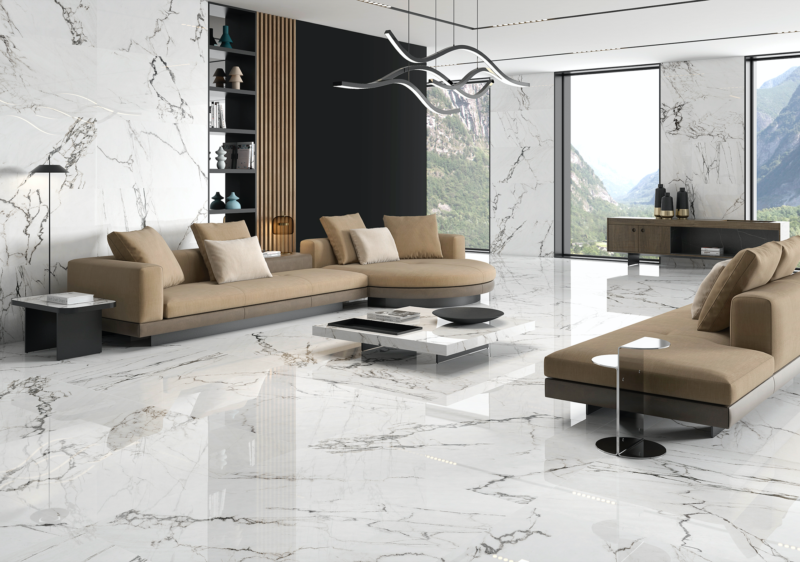 Calacatta Black 24x48 Polished Marble Look Porcelain Tile