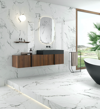 Calacatta Black 24x48 Polished Marble Look Porcelain Tile