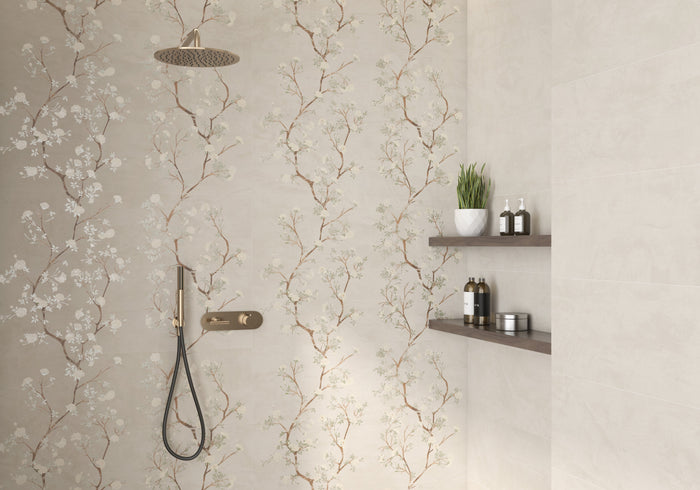 Enya Almond Nude Floral 12x40 Matte Ceramic Decorative Tile - A