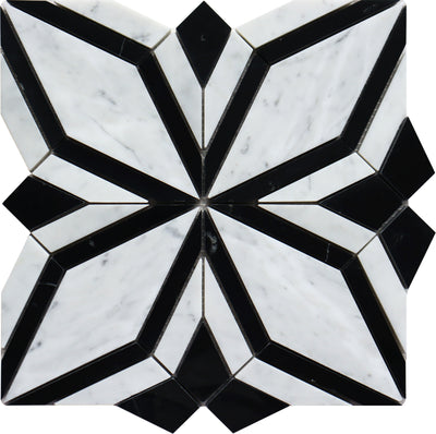 Floral Carr/Marquina 12"x12" Marble Tile