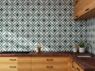 Floral Cararra/Verde 12"x12" Marble Tile