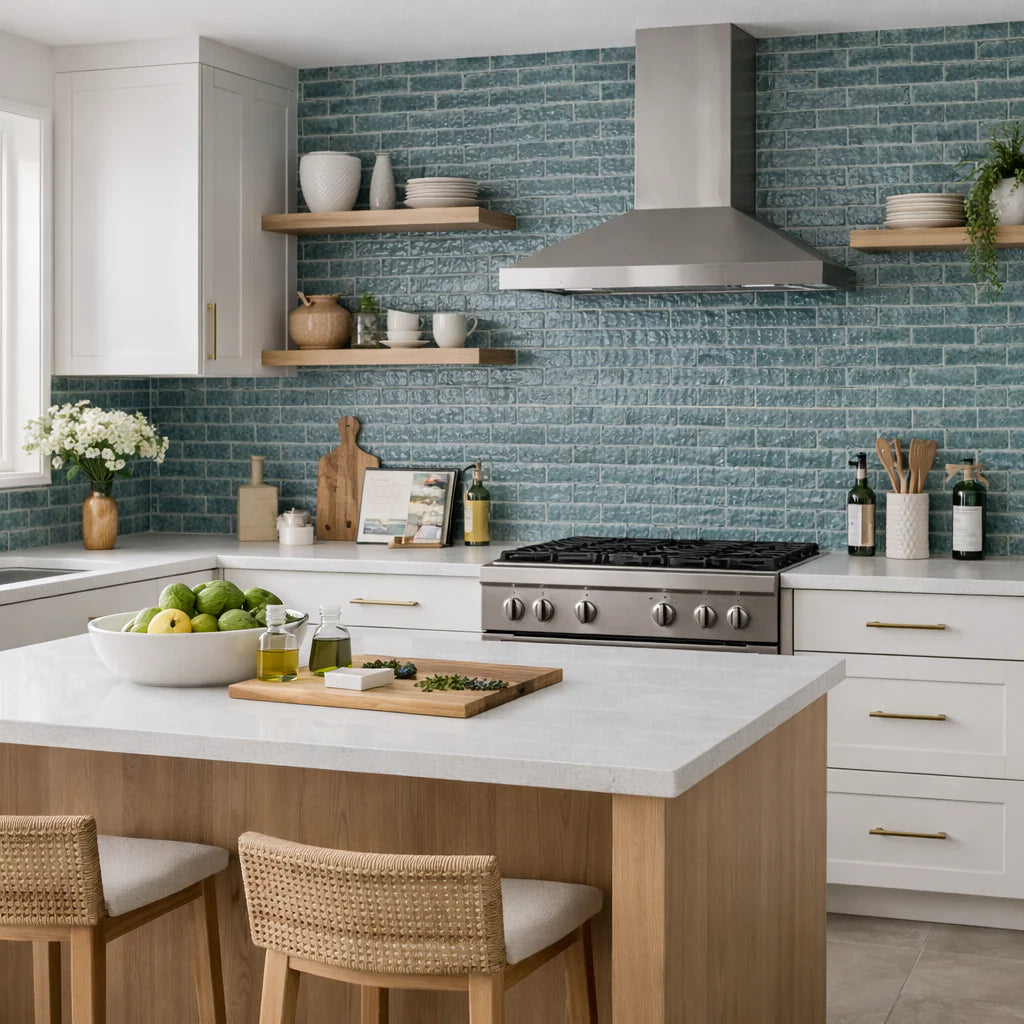 Brutalist River 2x10 Polished Ceramic Subway Tile - Backsplash