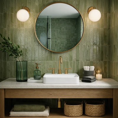 Brutalist Olive 2x10 Polished Ceramic Subway Tile - Backsplash