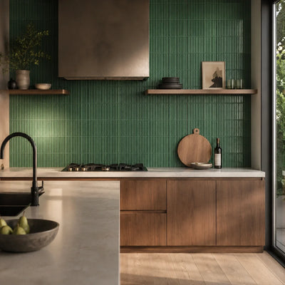 Homey Stripes Green Glossy 12"x24" Decorative Porcelain Tile