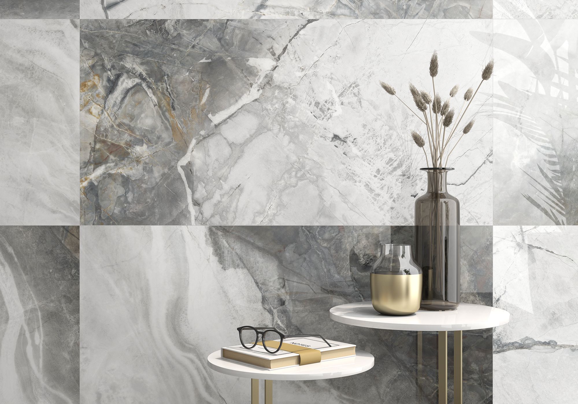 Invisible Grey 24x48 Polished Marble Look Porcelain Tile