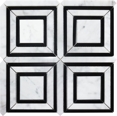 Peri Cararra White / Black 12"x12" Marble Tile