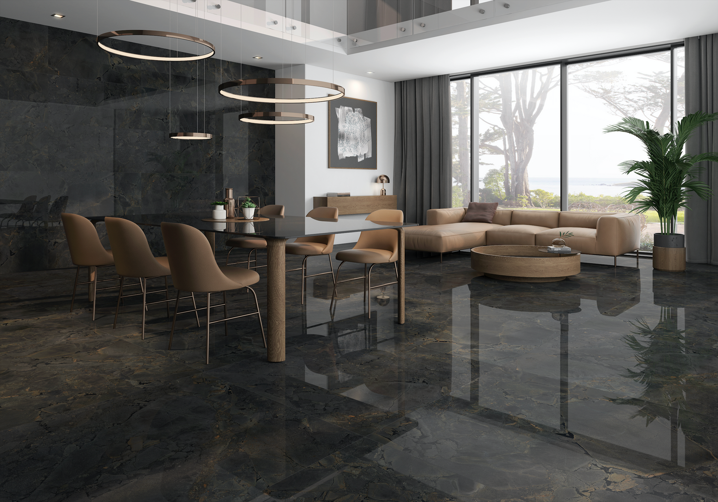Jurassic Black 24x48 Polished Finish Porcelain Tile