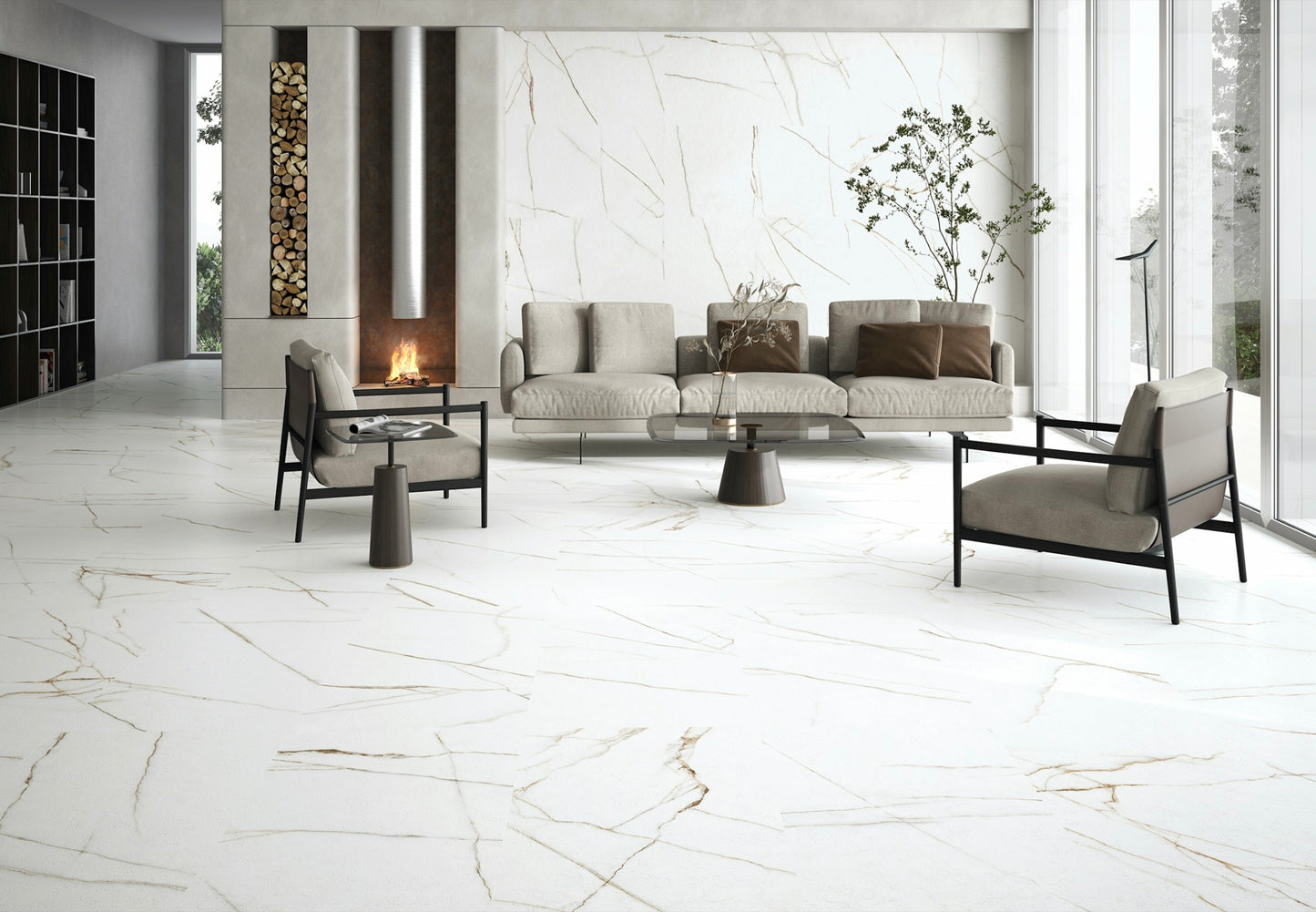 Melbourne 24x48 Polished Finish Marble Look Porcelain Tile