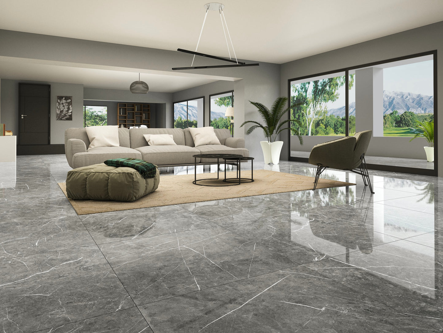 Theater Grey 12x24 Matte Finish Marble Effect Porcelain Tile