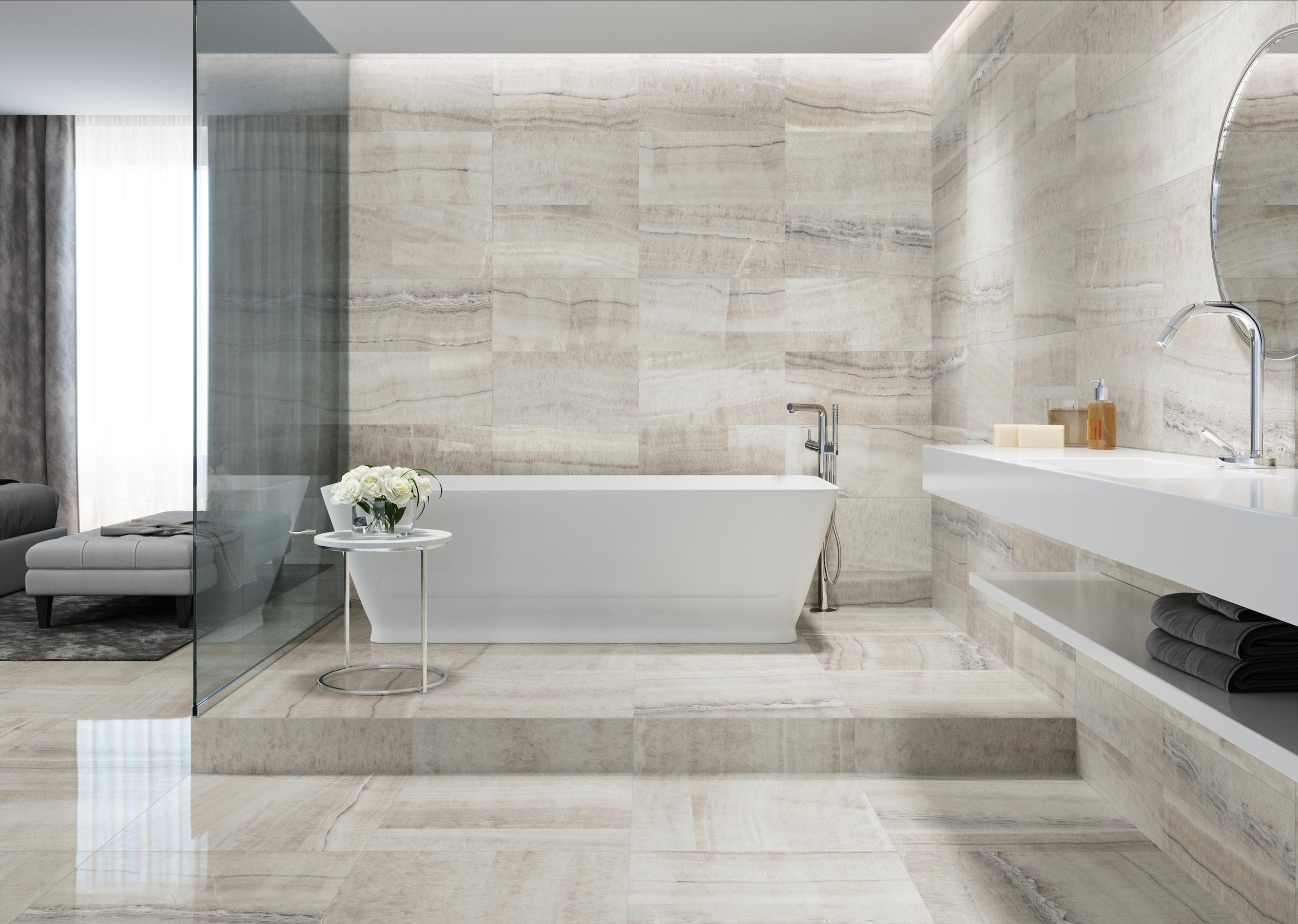 Tivoli Perla 24x48 Matte Vein Cut Porcelain Travertine Tile