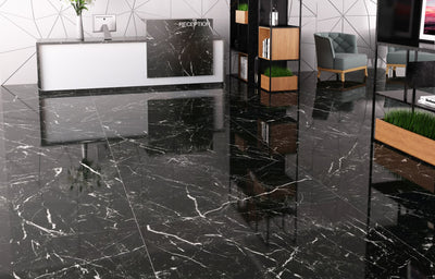 Zimbabwe Black 24x48 Polished Marble Look Porcelain Tile