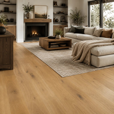 Light oak flooring with natural wood grain and knots
