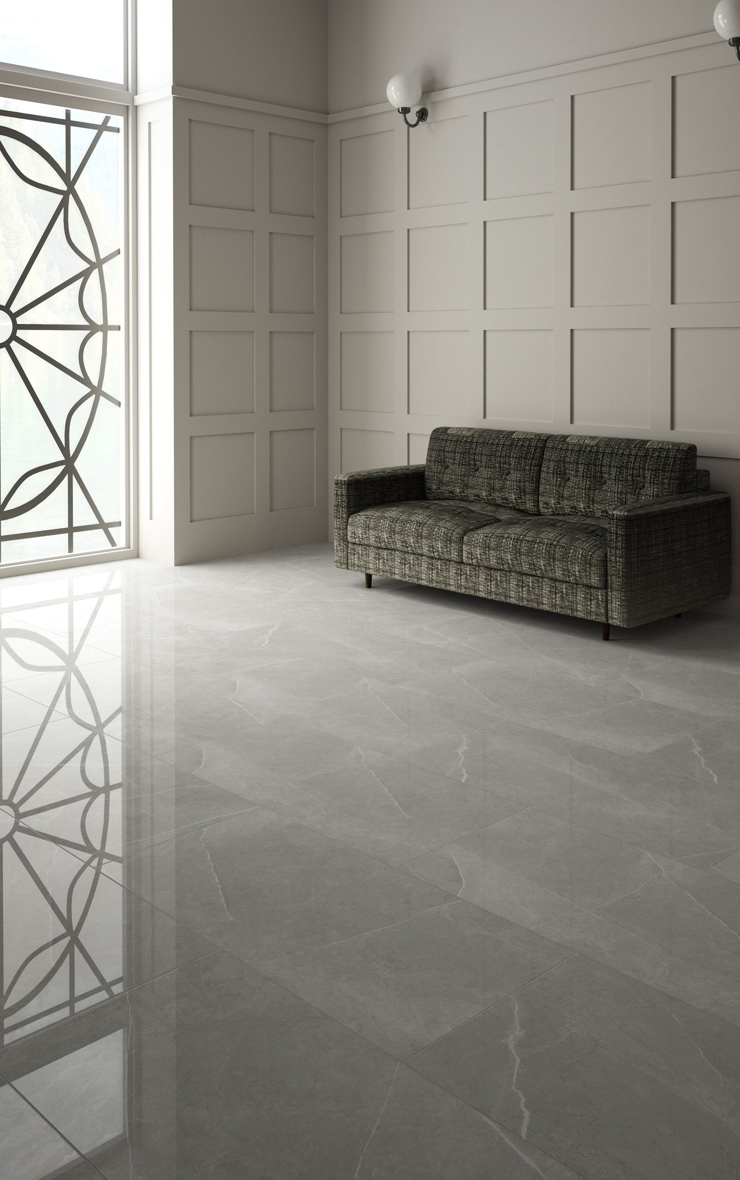 Vena White Porcelain Tile, living room