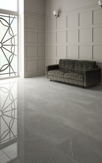 Vena White Porcelain Tile, living room